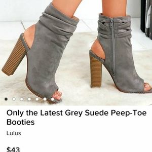 Lulu's grey suede peep toe booties